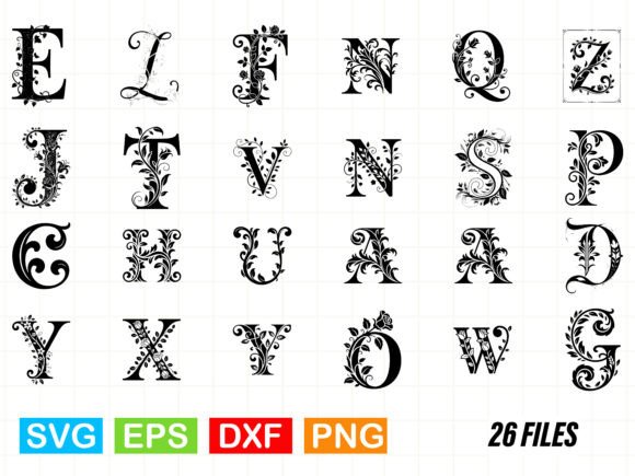 26 Floral Capital Alphabet Svg Bundle Graphics and Illustrations