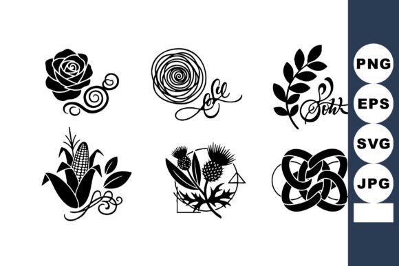 Black Floral and Botanical Vector Icons for Graphics and Illustrations