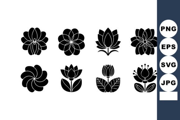 Black Silhouette Floral Icons Collection Graphics and Illustrations