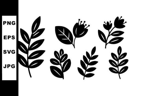 Black Silhouette Floral Leaves and Flowe Graphics and Illustrations