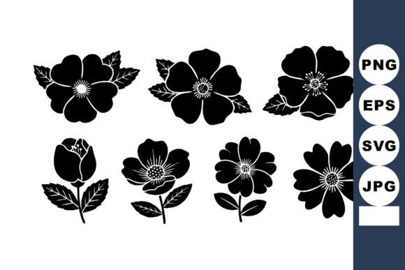 Black Silhouette Floral Vector Set with Graphics and Illustrations
