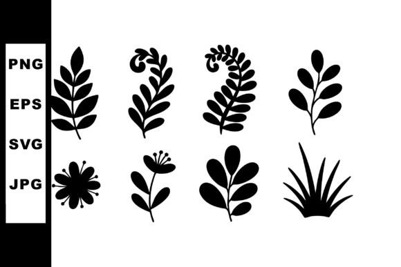 Black Silhouette Leaves and Floral Botan Graphics and Illustrations