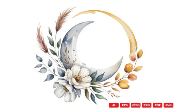 Boho Moon Floral Clipart Graphics and Illustrations Review