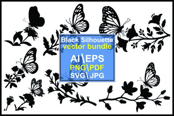 Butterfly and Floral Silhouette Graphics for Illustrations