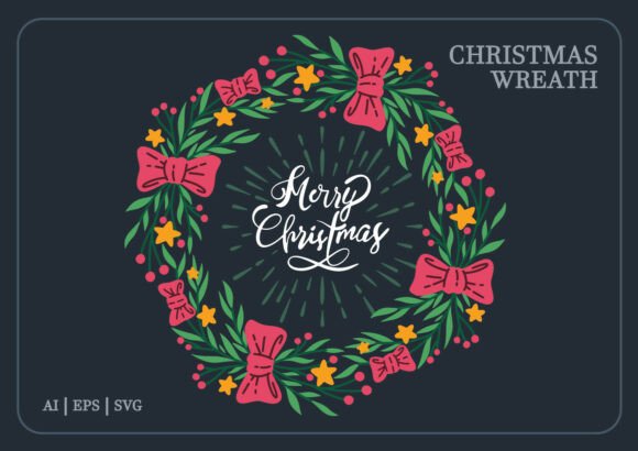 Christmas Holiday Floral Wreath Graphics and Illustrations