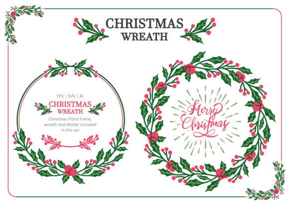 Christmas Holiday Floral Wreath Set Graphics and Illustrations