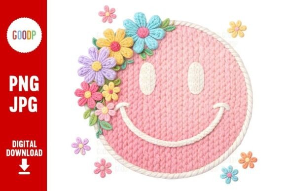 Crochet Floral Smiley PNG Graphics and Illustrations Review
