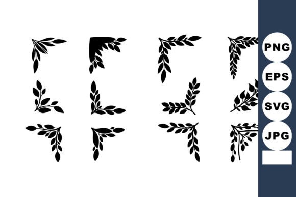 Decorative Black Floral Corner Elements for Graphics and Illustrations