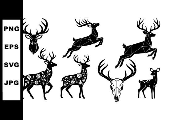 Deer Silhouette Floral Geometric Set Graphics and Illustrations