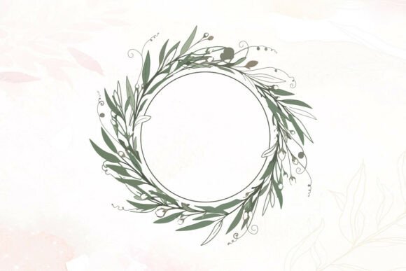 Elegant Floral Wreath Green Leaves Buds Graphics and Illustrations