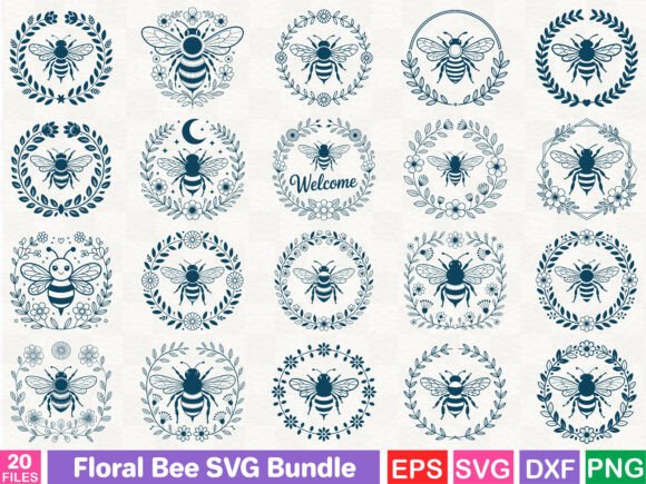 Floral Bee SVG Bundle: Graphics and Illustrations for Branding