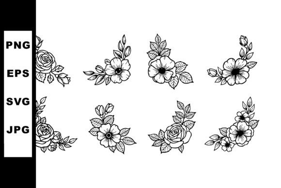 Floral Corner Designs with Roses and Hib Graphics and Illustrations