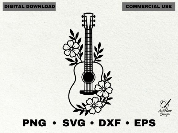 Floral Guitar Silhouette SVG Graphics and Illustrations