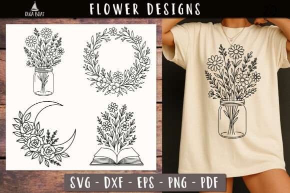 Floral Jar Book Moon Wreath SVG Print Graphics and Illustrations Review