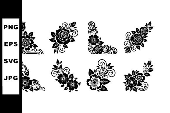 Floral Ornamental Corner Vector Set with Graphics and Illustrations