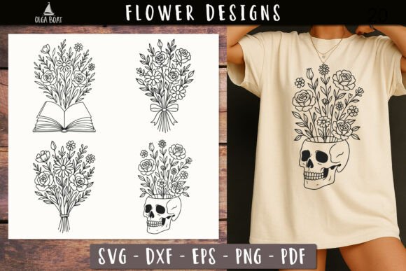Floral Skull Book Wild Flower Bouquet Graphics and Illustrations Review