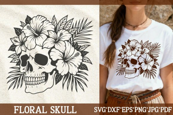 Floral Skull SVG Tropical Flowers Vector Graphics and Illustrations Review