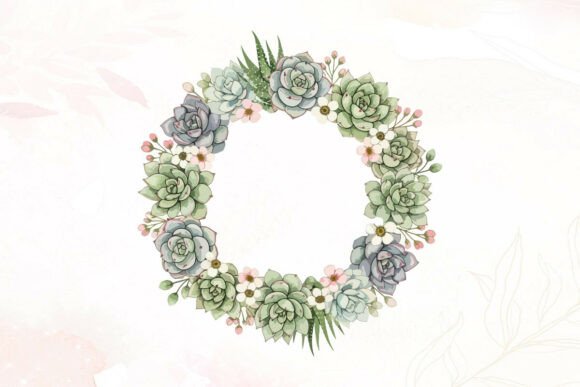 Floral Wreath with Succulents and Pink Graphics and Illustrations Review