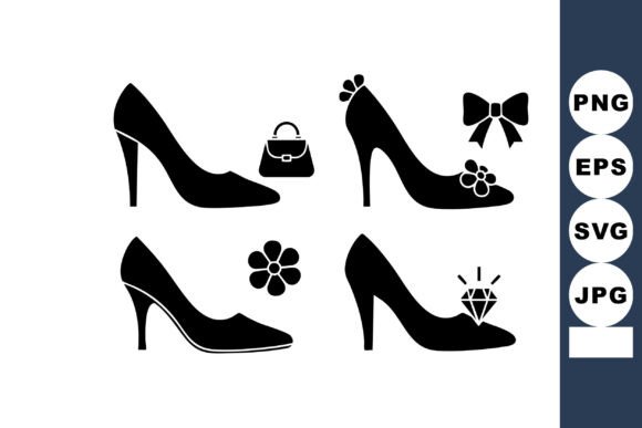 High Heel Shoes Vector Icons with Floral Graphics and Illustrations