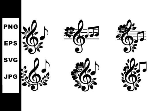 Musical Treble Clef Floral Icons: Graphics and Illustrations for Designers