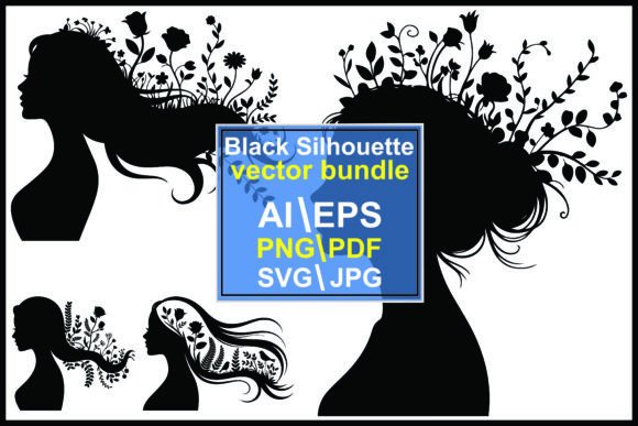 Profiles of Women Floral Silhouette Graphics and Illustrations