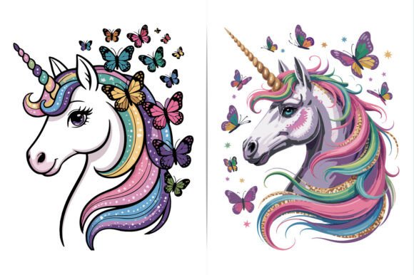 Rainbow Unicorn Head Floral Crown Design Graphics and Illustrations