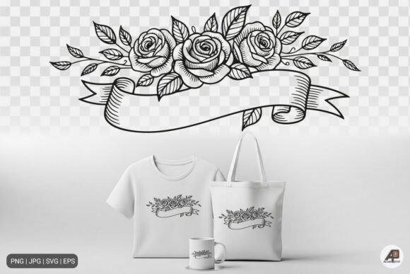 Rose Floral Ribbon Banner SVG PNG Graphics and Illustrations Review