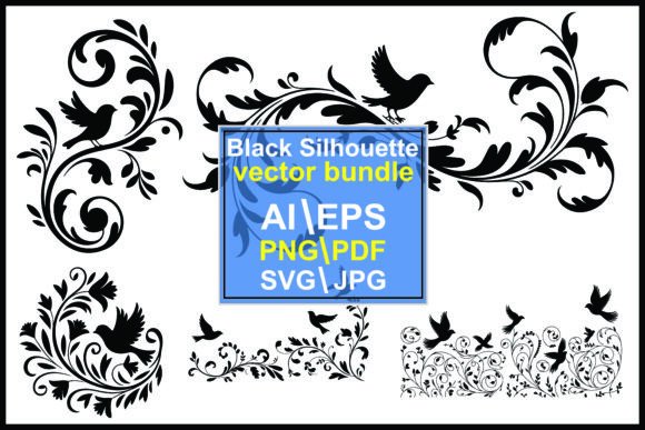 Silhouette Bird Floral Patterns Birds Graphics and Illustrations