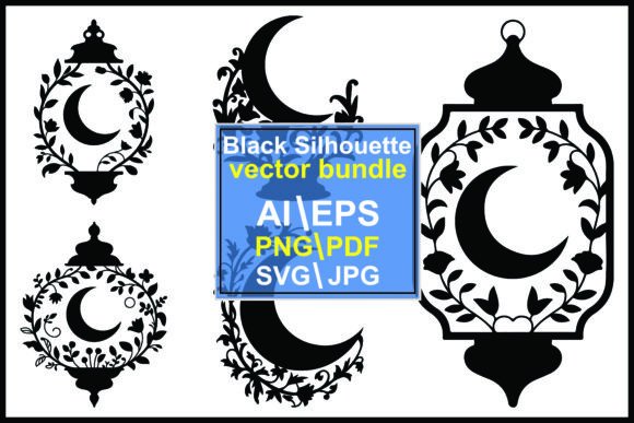 Silhouette Crescent Moon Floral Patterns Graphics and Illustrations