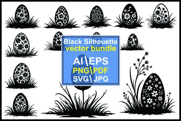 Silhouette Easter Eggs with Floral Cutou Graphics and Illustrations
