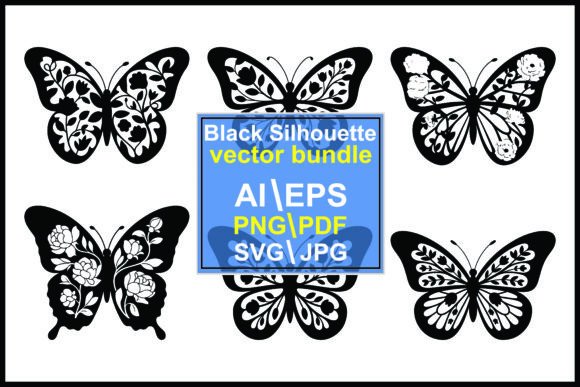 Silhouette Floral Patterned Butterfly Graphics and Illustrations Review