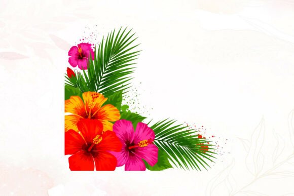 Tropical Floral Corner with Hibiscus Graphics and Illustrations
